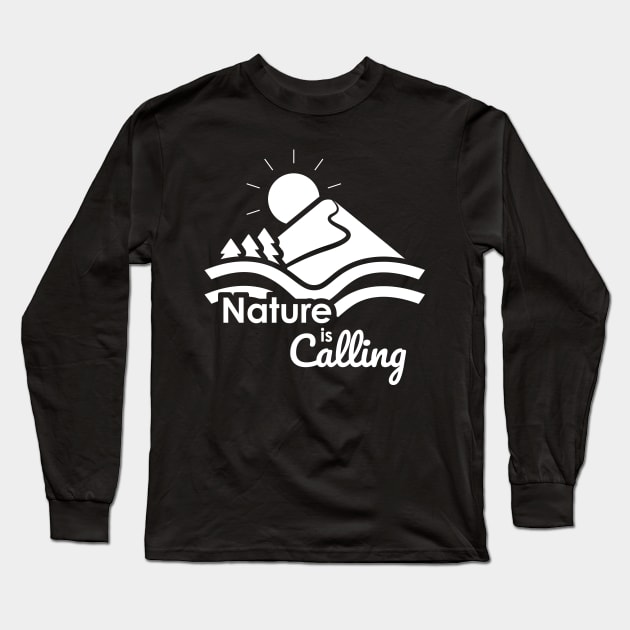 Nature is Calling - Outdoors Scenery White Design Long Sleeve T-Shirt by RedRubi